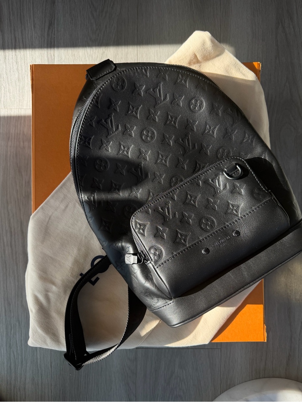 Louis Vuitton Black Embossed Monogram Crossbody sling Bag